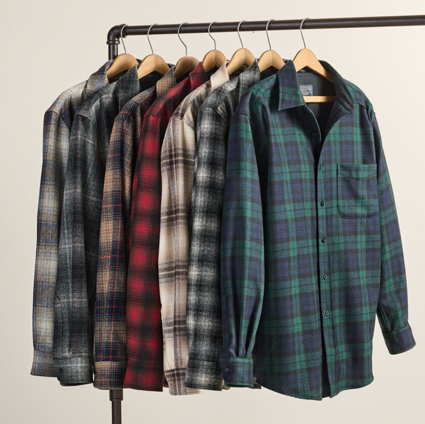 Mens Plaid Shirts Hanging on a Rack