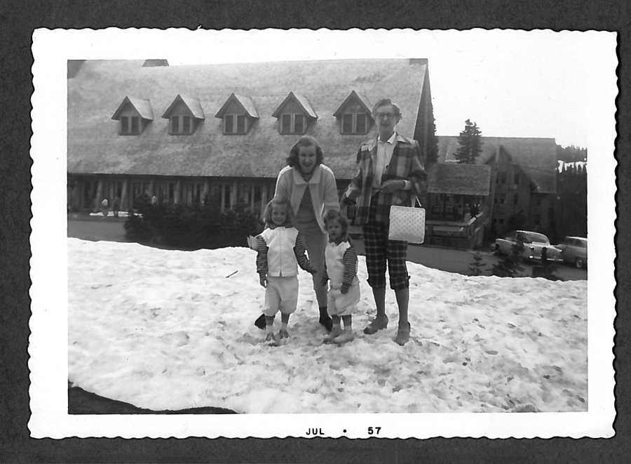 A 1957 photo of a family at Mt. Hood's lodge