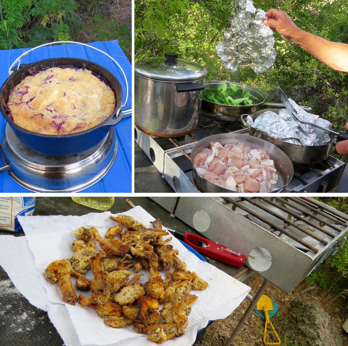 A collage of campfire cookery delights. Photos by Greg Hatten. 