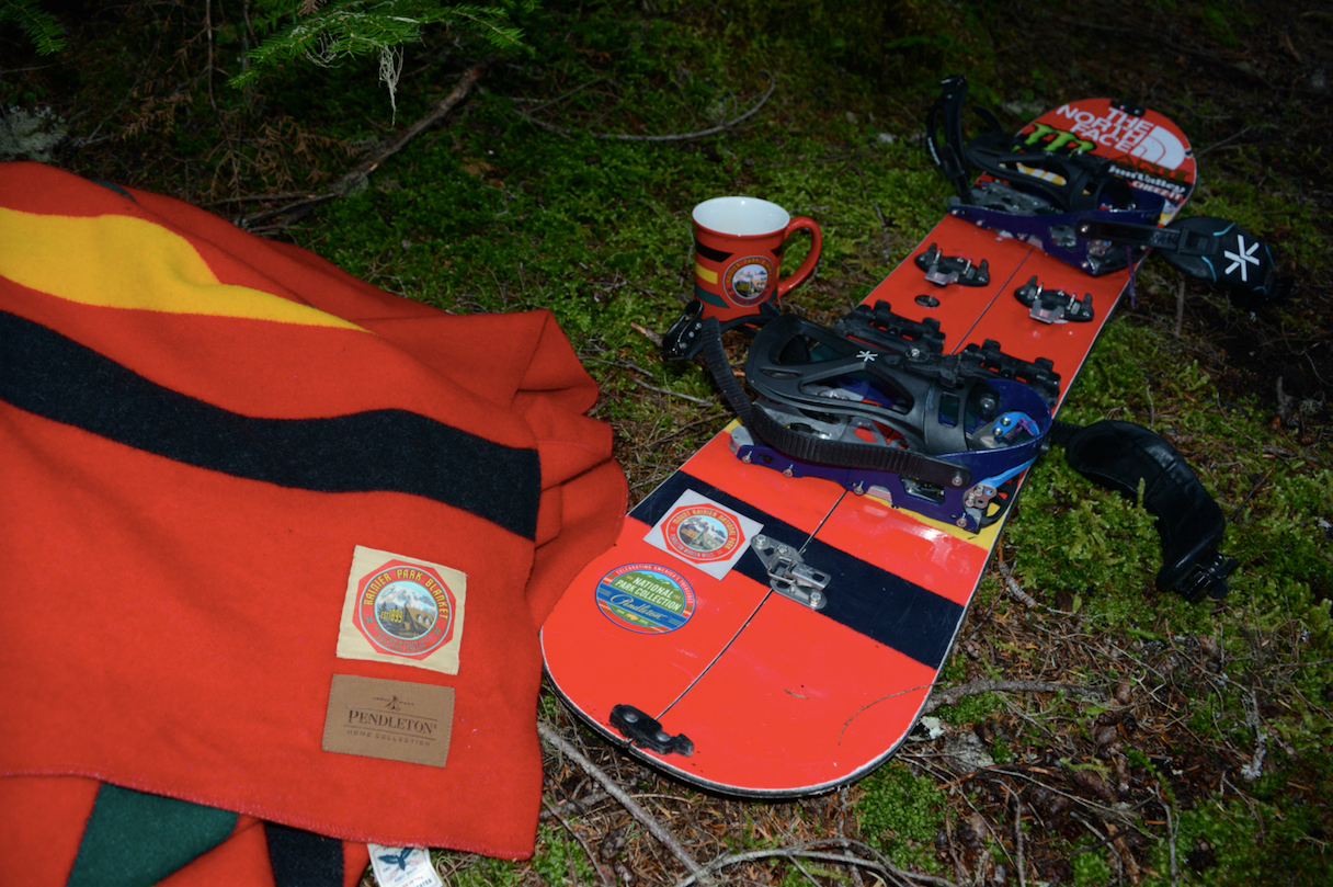 Blanket and snowboard in Mount Rainier.