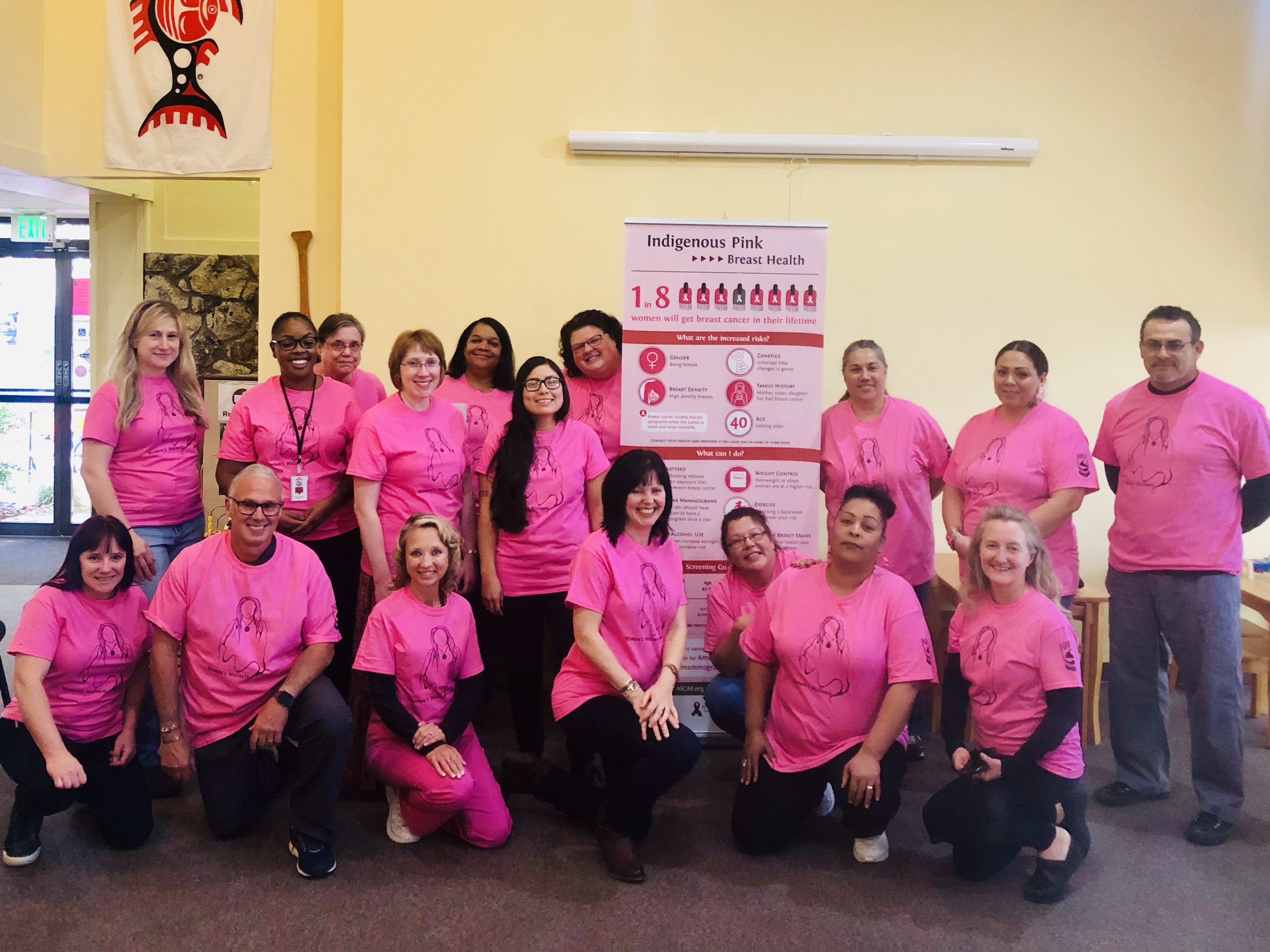 NARA: Women's healthcare staff and advocates at the Native Women's Health Clinic supported by a special Pendleton Chief Joseph design.