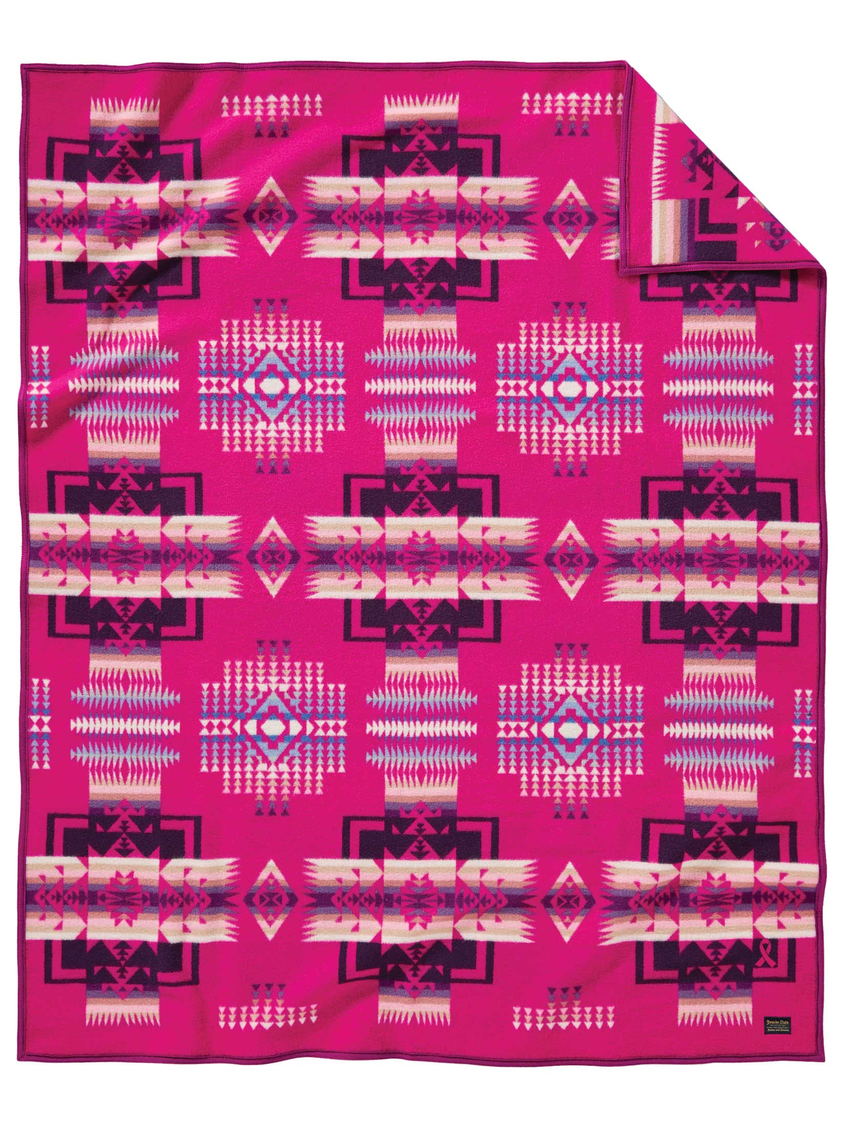 A flat shot of the special cherry pink Chief Joseph blanket that benefits NARA's women's wellness programs