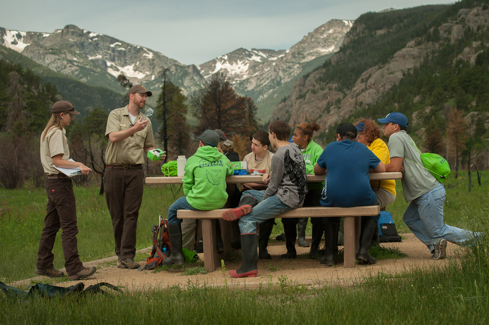 Trevor teaches a group of students in Rocky Mountain National Park