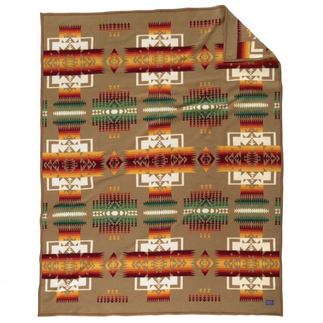 A khaki color Chief Joseph blanket by Pendleton. 