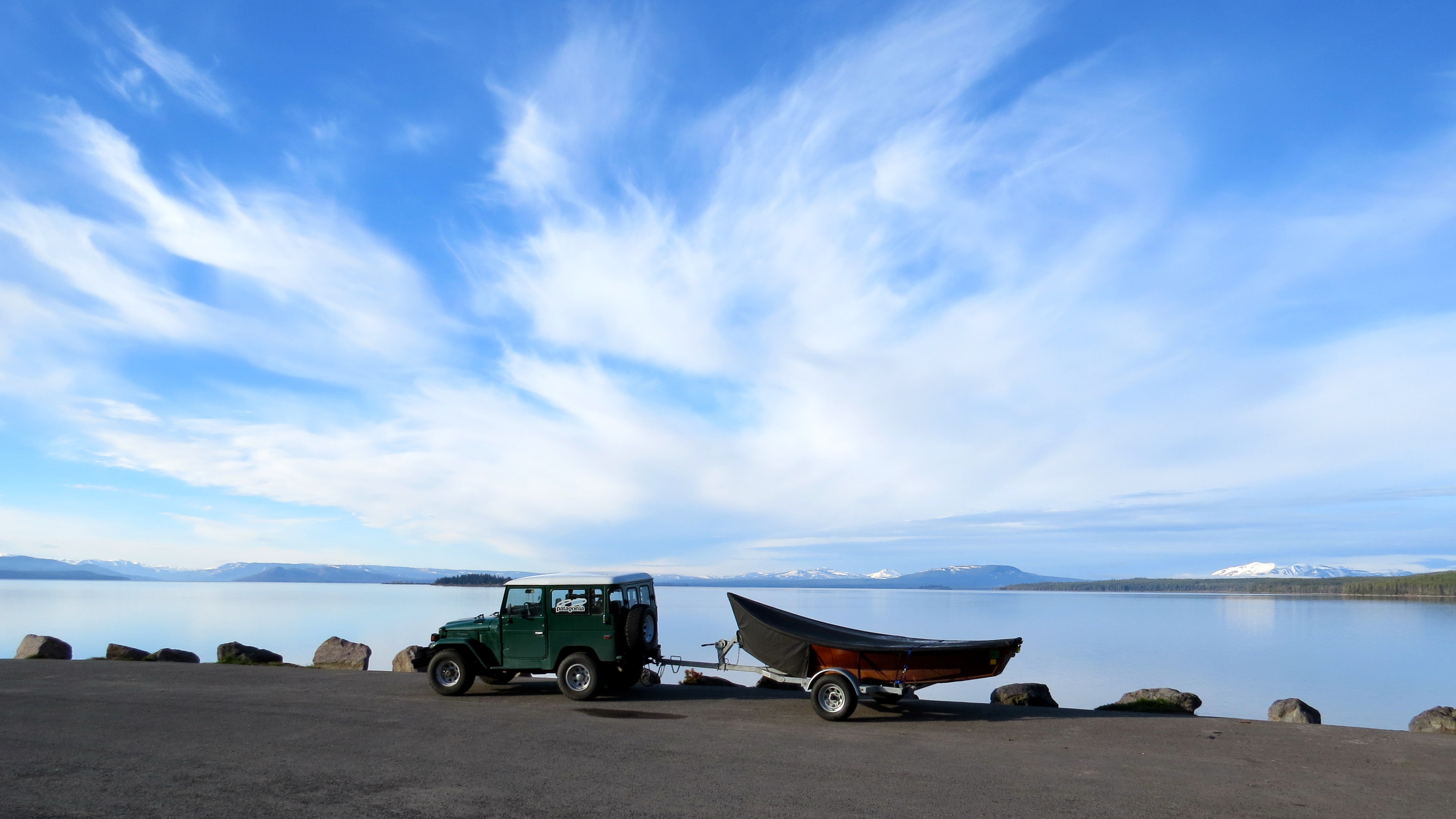 Greg's rig and boat at Yellowstone Lake