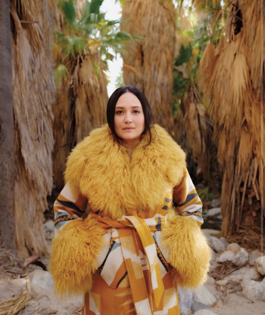 Lily Gladstone in a lindsey Thornburg x Pendleton coat, courtesy of Palm Springs Life Magazine