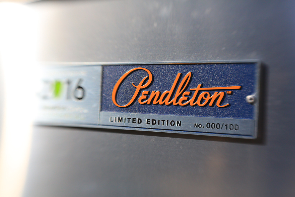 the Pendleton Airstream's special metal plaque, identifying it as a limited edition