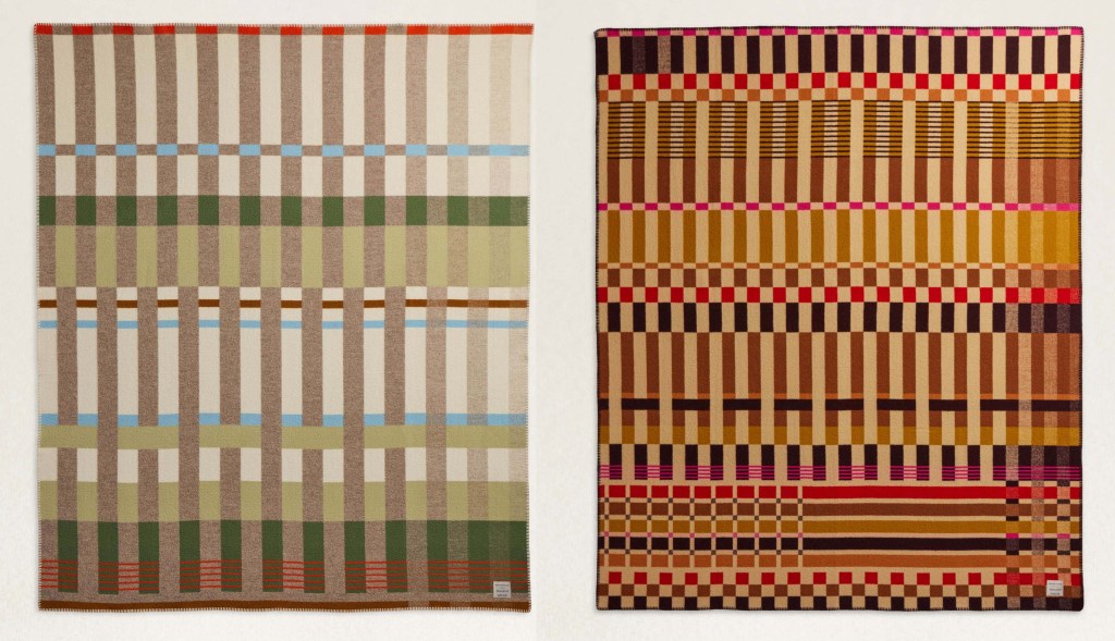 Both versions of the new Schoolhouse x Pendleton blanket, Caebrake.