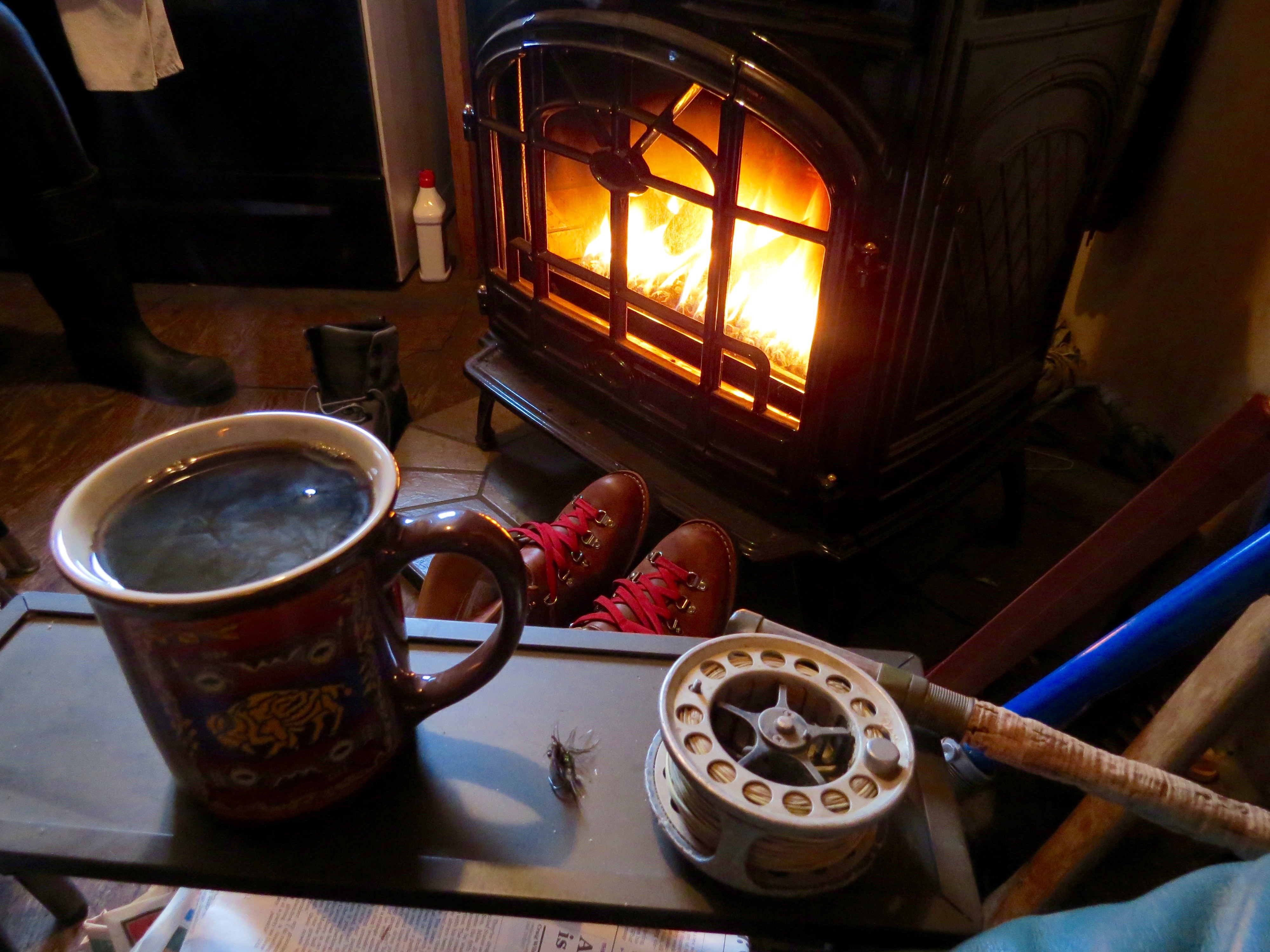 A bright fire in the woodstove.