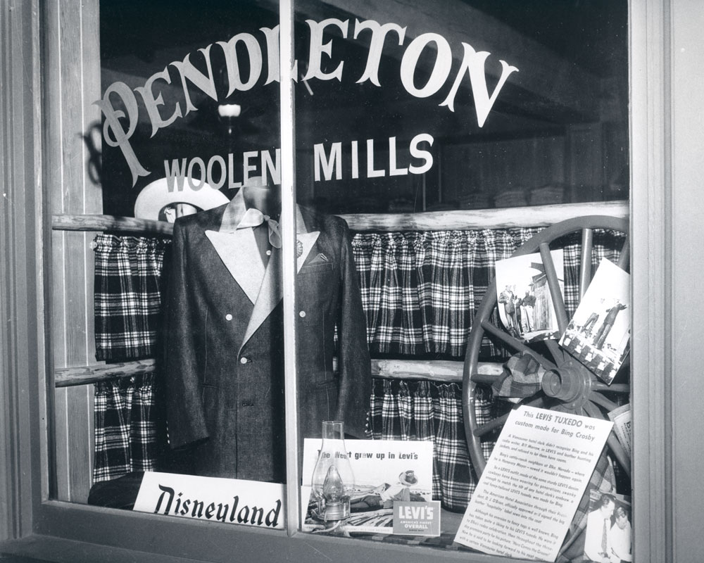 A photo from the Pendleton archives of the Pendleton store in Disneyland: Front window