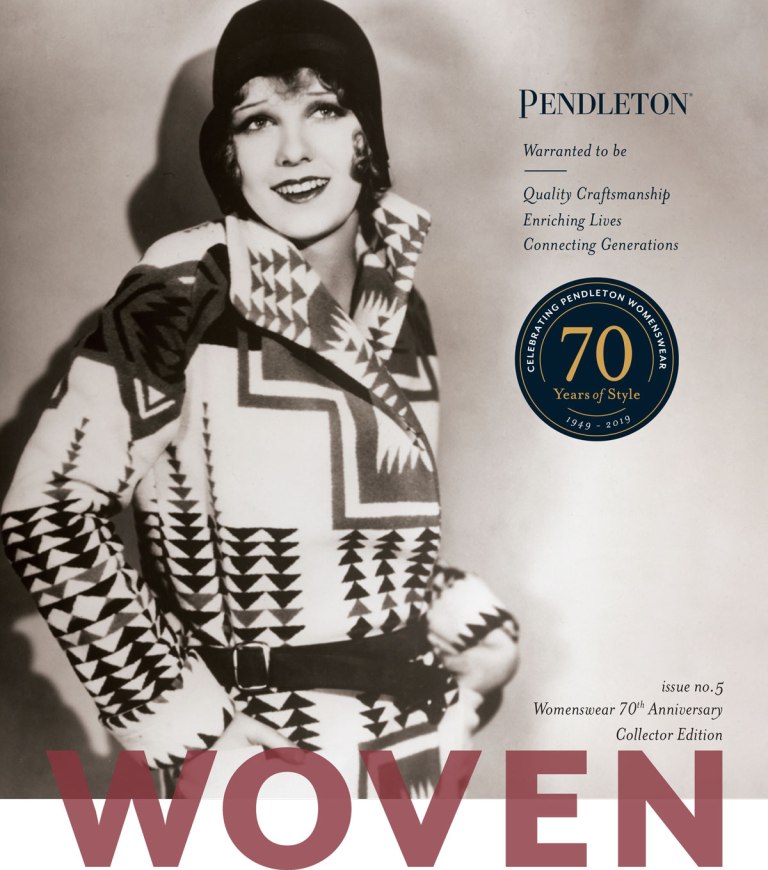 cover of Pendleton magazine with actress Anita page in a Pendleton blanket coat circa 1930