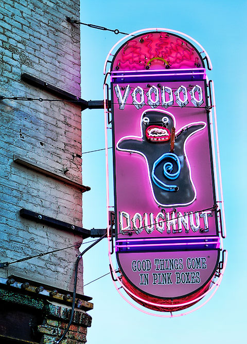 Neon sign for Voodoo Doughnut