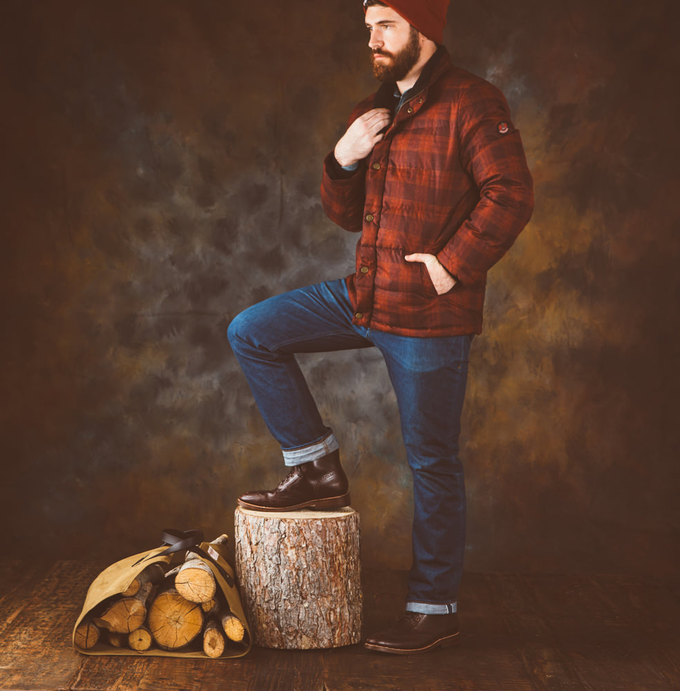 Brandon-Burk-Photography; Brandon poses in a Pendleton coat. 