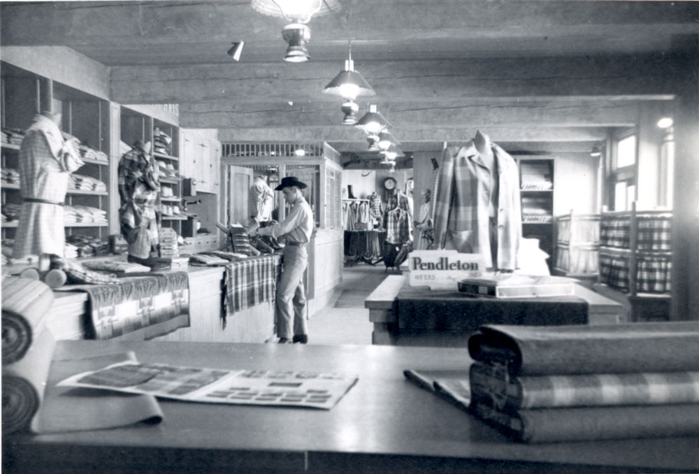 A photo from the Pendleton archives of the Pendleton store in Disneyland: Interior, blanket counter