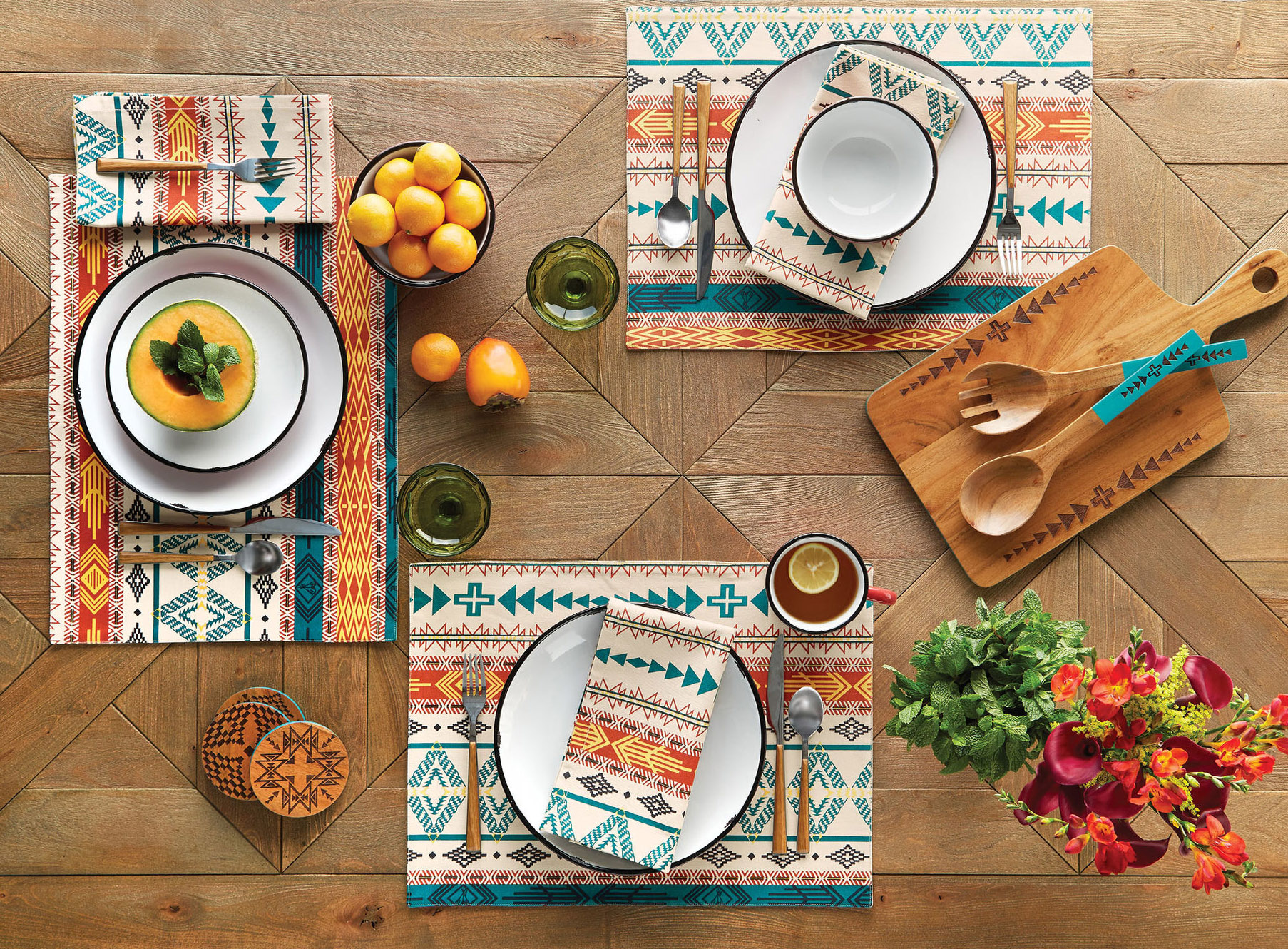 A table set with Pendleton Bright Mesa table linens.