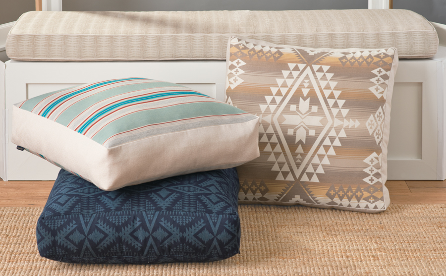 Floor-Pillows covered in Pendleton by Sunbrella performance fabrics.