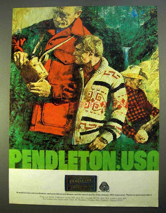 Ad from Pendleton archives with the Westerle cardigan