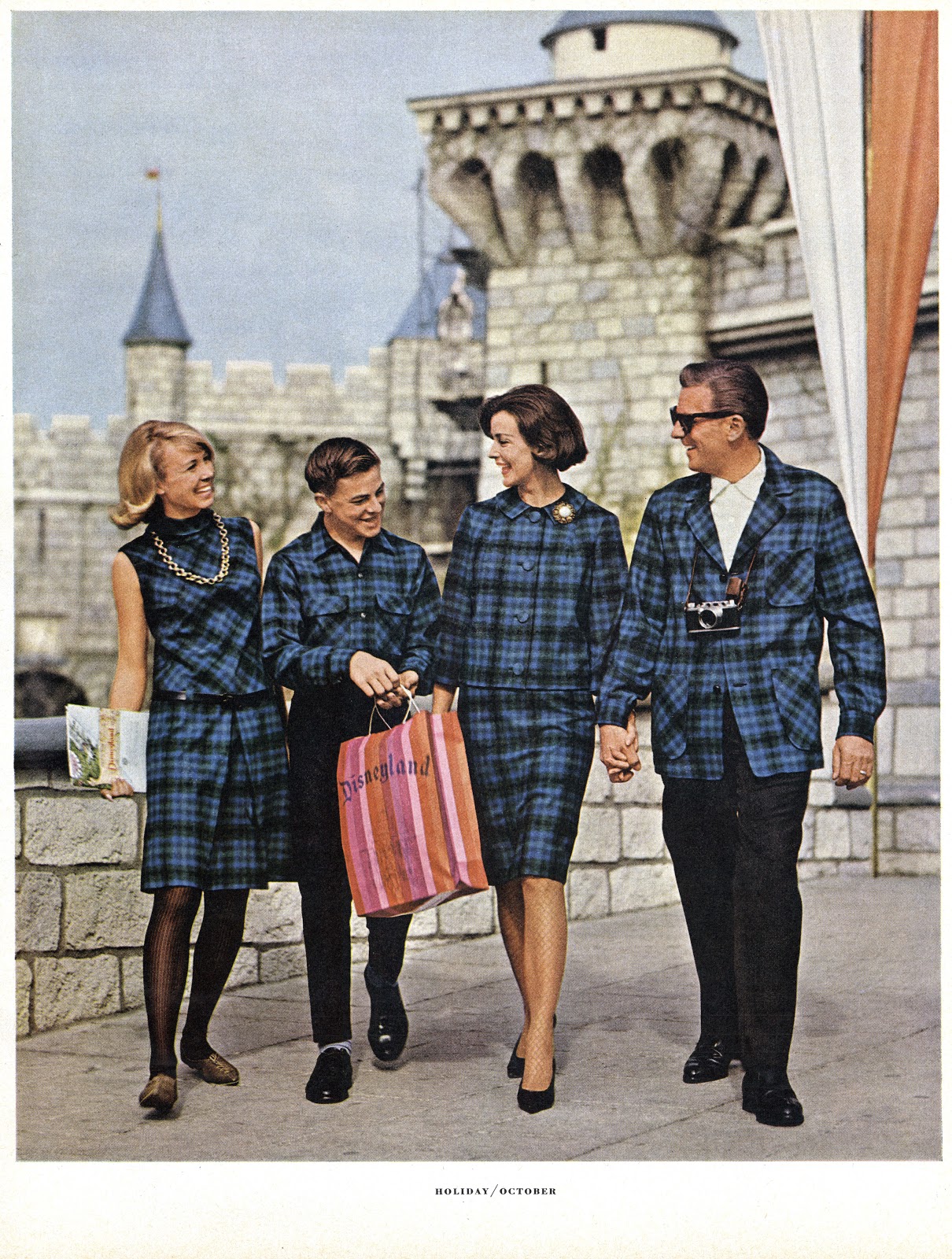 An ad from 1965 featuring a family of four, all wearing the same blue Pendleton plaid.