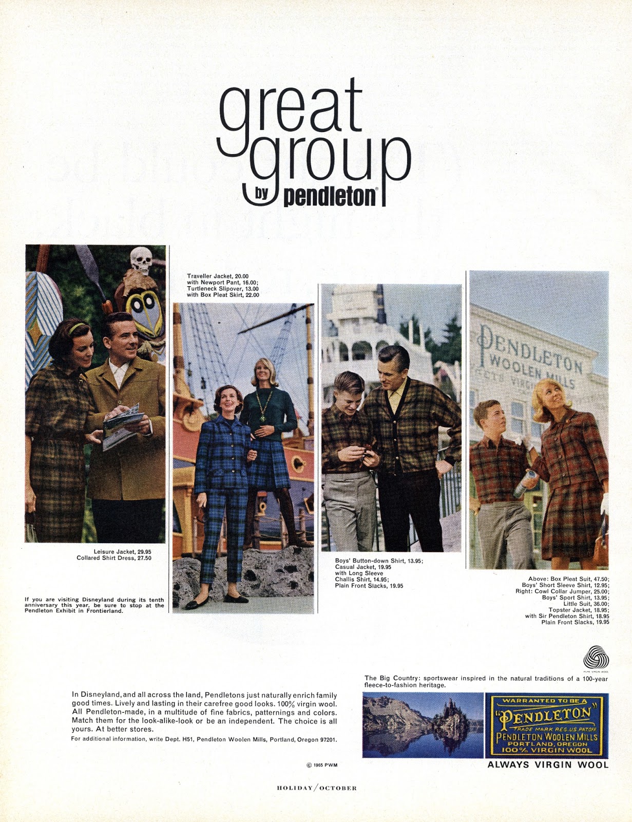 A 1965 Pendleton ad featruring various family members dressed alike in Pendleton plaids.