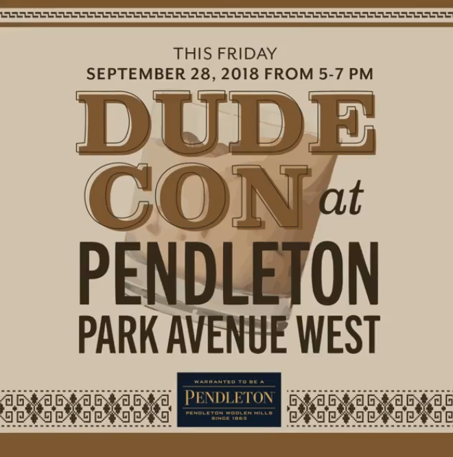 A promo sign for "Dudecon at Pendleton Park Avenue West"