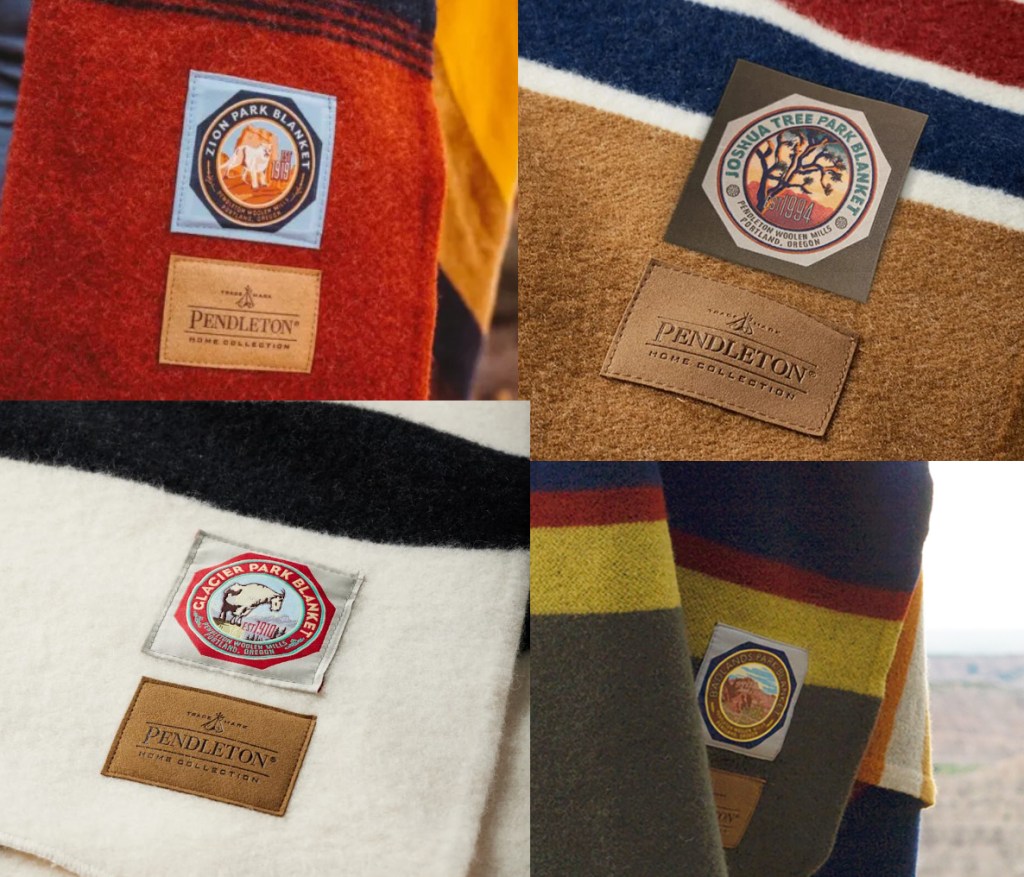 Four labels for National Park blankets by Pendleton