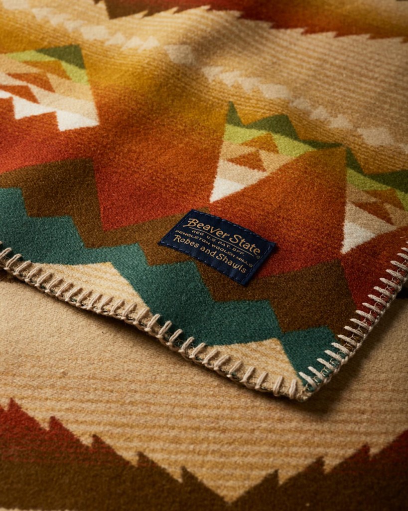 A closeup of the blanket and label