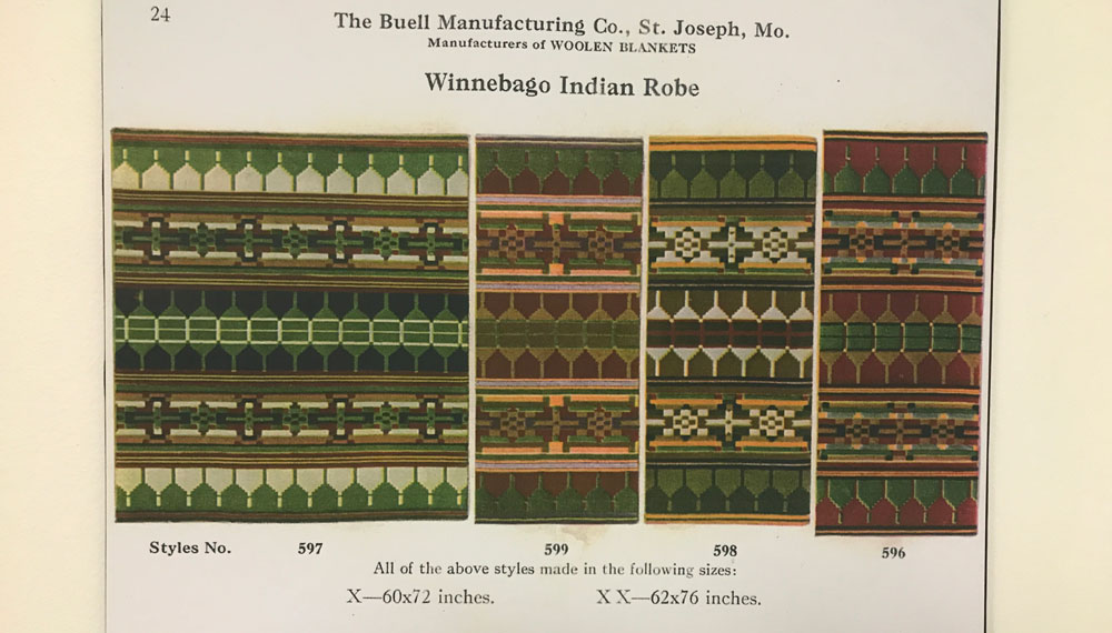 A page from an early blanket catalog for the Buell Manufacturing Company of St. Joseph, MO.