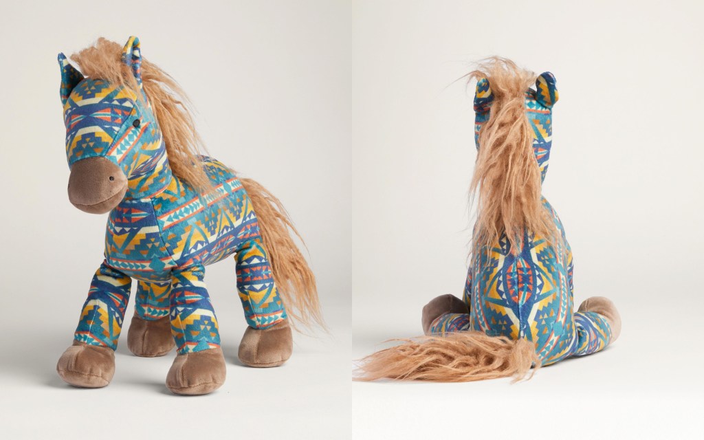 Stuffed Bucky the Horse in Alto Mesa pattern, front and back view