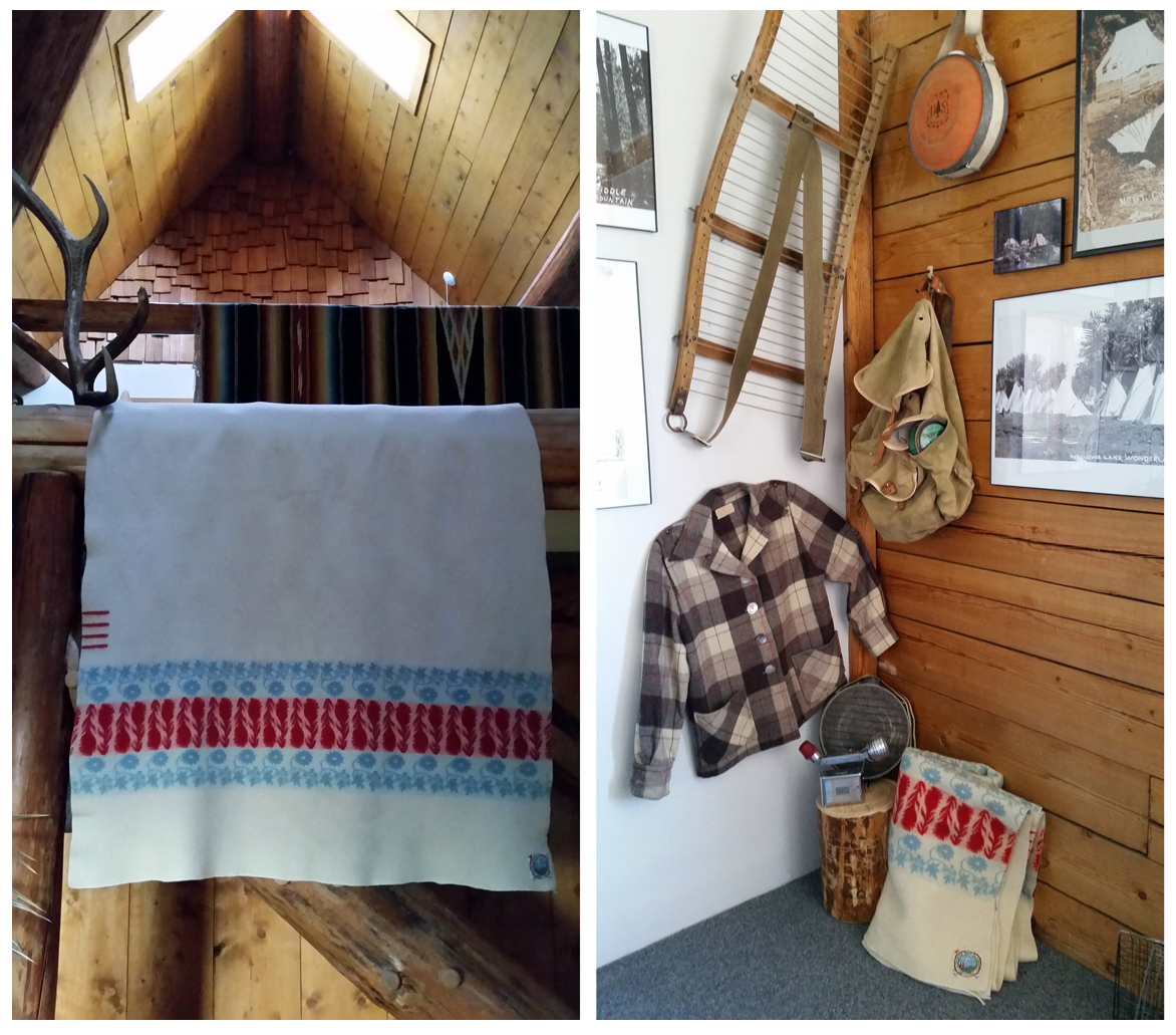 Louise Kelly's Rainier National park blanket and her Pendleton '49er on display.