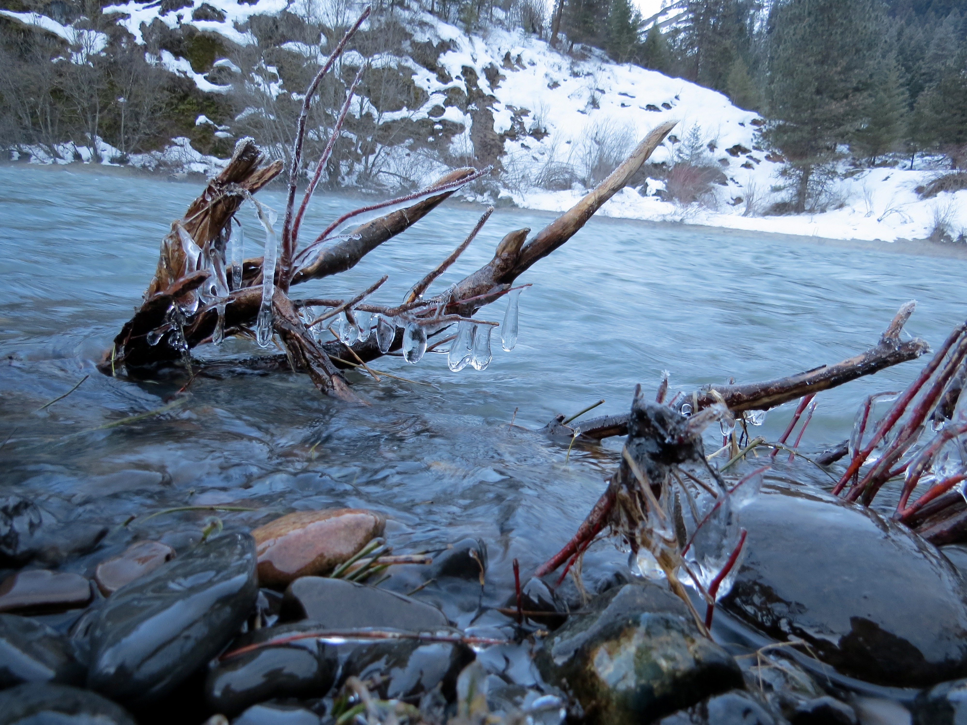 An icy Wallowa River.