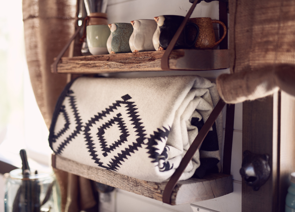 tamara_jaswal: shelf with a Pendleton blanket