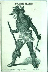 j capps cardboard label, illustrated with a Native American. 