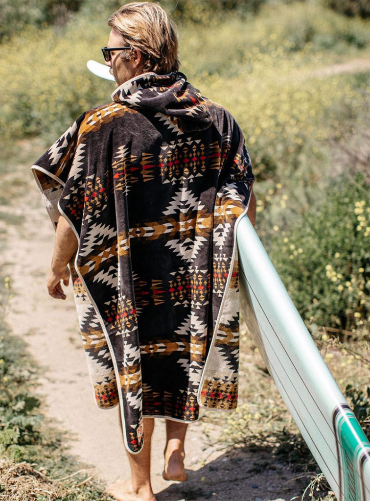 Pullover terry towel poncho from the Pendleton x Birdwell capsule for 2023 in Rancho Arroyo.