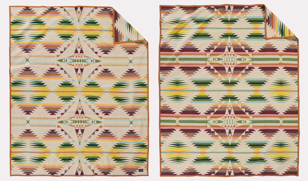 Front and back views of the Falcon Cove blanket by Pendleton