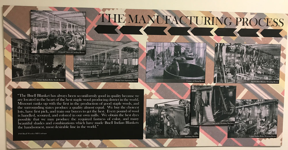 The story of weaving at the Buell mill in black and white photos on a poster.